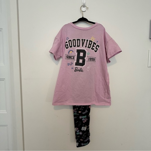 Mattel Other - Kids Barbie Pink and Black Kids Pajamas Set size 10/12